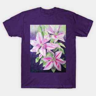 Pink purple clematis watercolour painting T-Shirt
